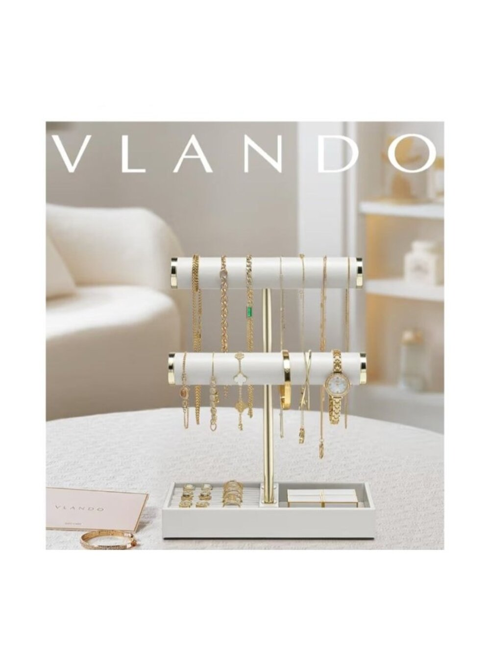 Vlando 2-Tier Bracelet Holder Tray Jewelry Organizer Necklaces Watches Rings